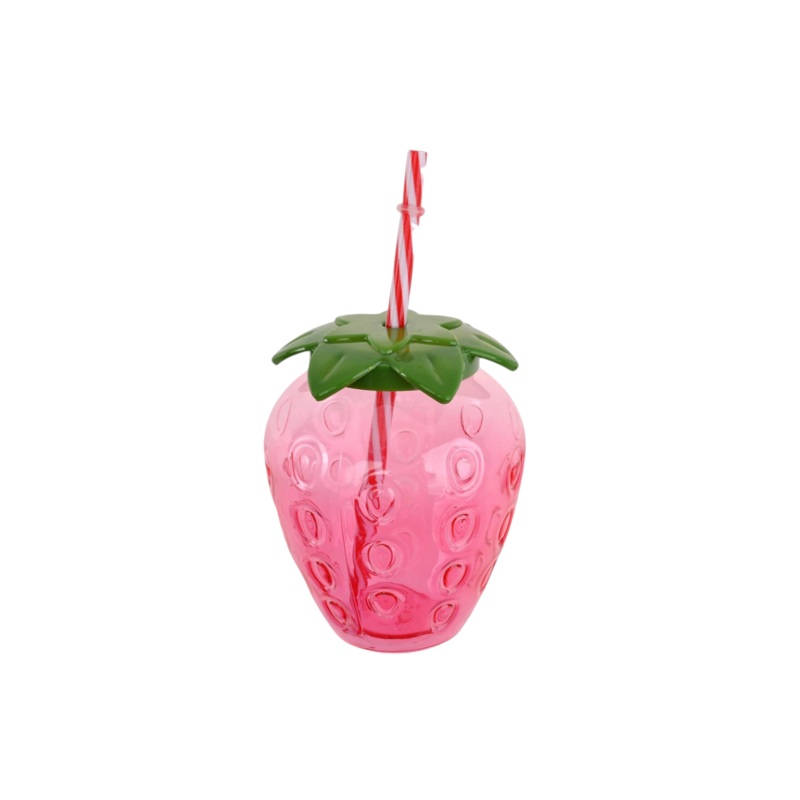 Strawberry Plastic Cup 5×11.5cm with Straw