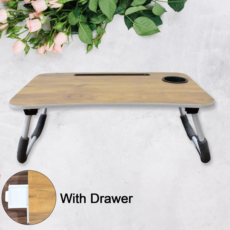 Multi-Purpose Laptop Desk for Study and Reading with Foldable, Cupholder & Drawer (1 Pc / Mix Plain Design / 5838 Cm)
