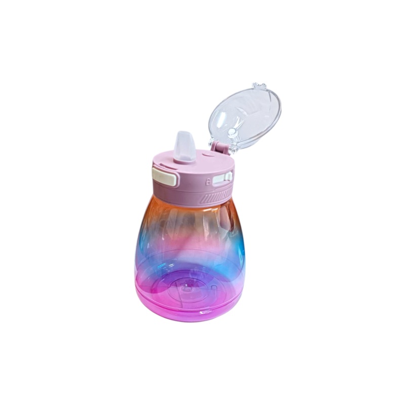 Multicolour Plastic Water Bottle with Straw 11x17cm