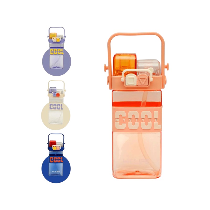 Plastic Double Drinking Water Bottle Portable with Straw 520ml