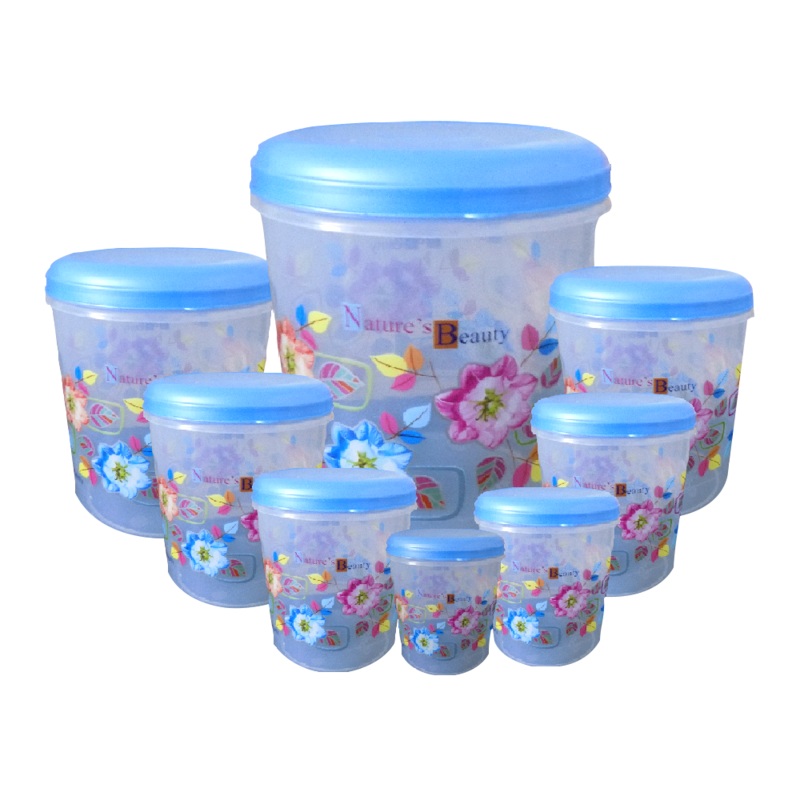 2448 Air Tight Plastic Transparent Container Set (10000ml, 7000ml, 5000ml, 3000ml, 2000ml, 1000ml, 750ml, 500ml)