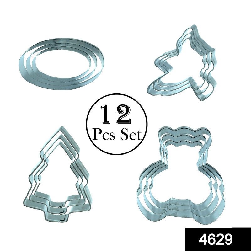 4629 Stainless Steel Diffrent Shape Cookie Cutter Set Baking Tools (Pack of 12)