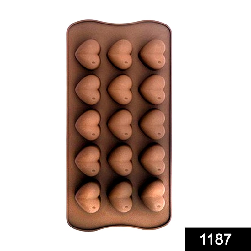 1187 Food Grade Non-Stick Reusable Silicone Heart Shape 15 Cavity Chocolate Molds / Baking Trays