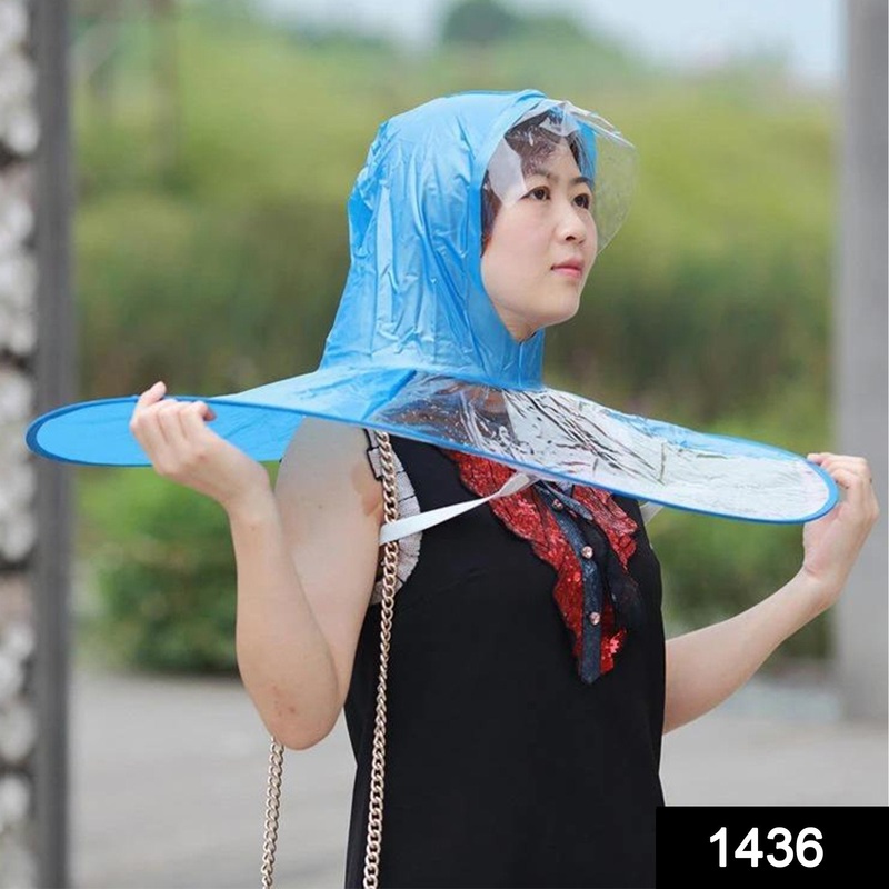 1436 Waterproof Hands Free Rain Head Wearing Umbrella Cap