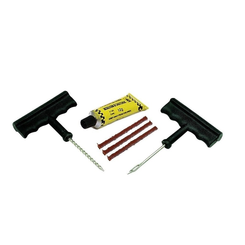 1513 Puncture Repair Kit Tubeless Tyre Full Set with Nose Pliers, Rubber Cement and Extra Strips for Cars, Bikes