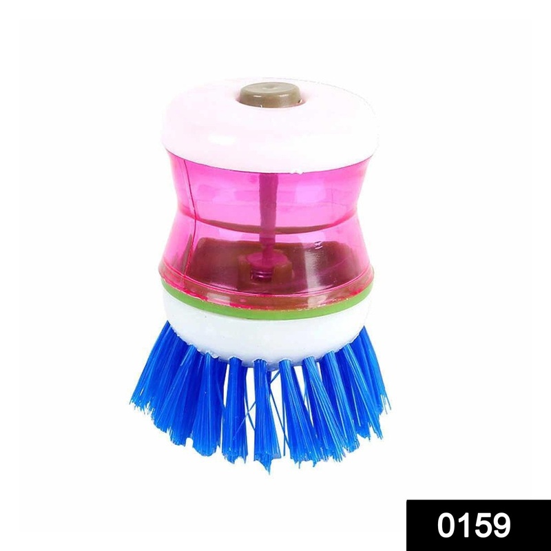 159 Plastic Wash Basin Brush Cleaner with Liquid Soap Dispenser (Multicolour)