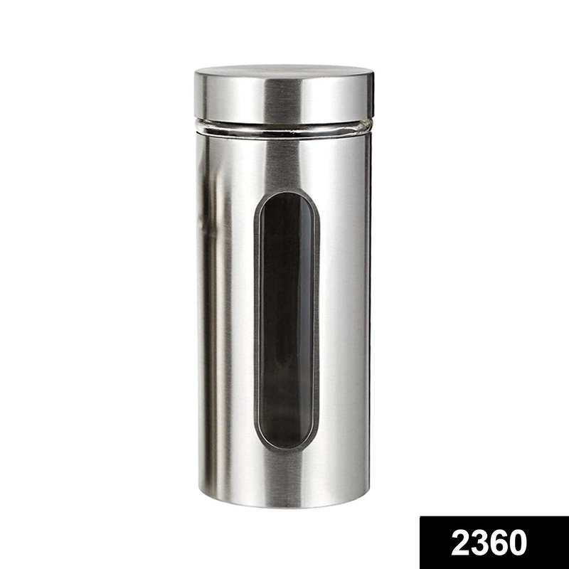2360 Stainless Steel Jar With Visible Container Glass Window & Airtight Lid (800ml)