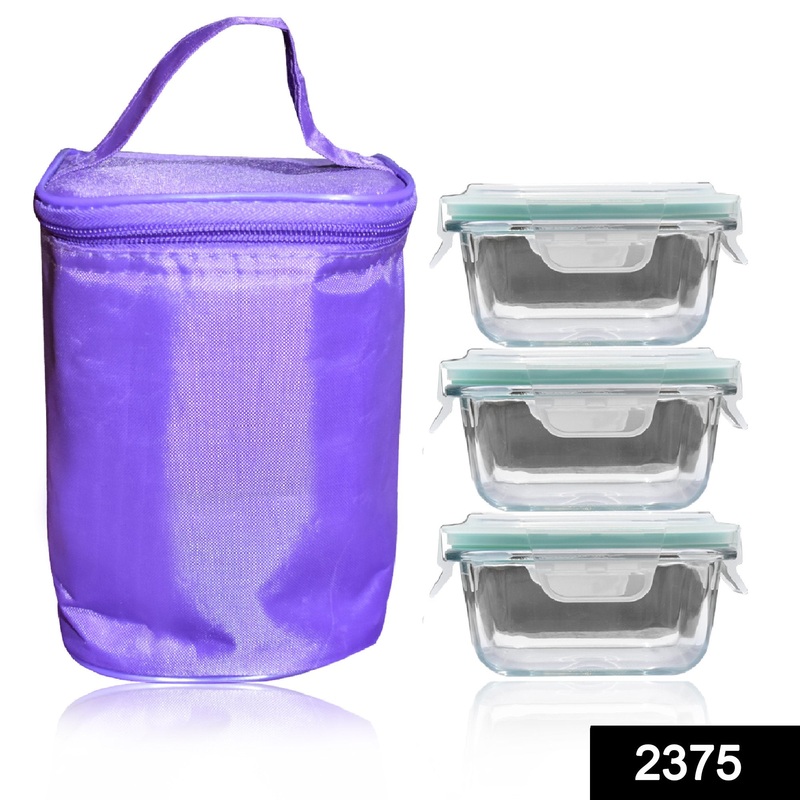 2375 Lock ‘N’ Store High Borosilicate Bakeware Safe Glass Container With Bag (Pack of 3)