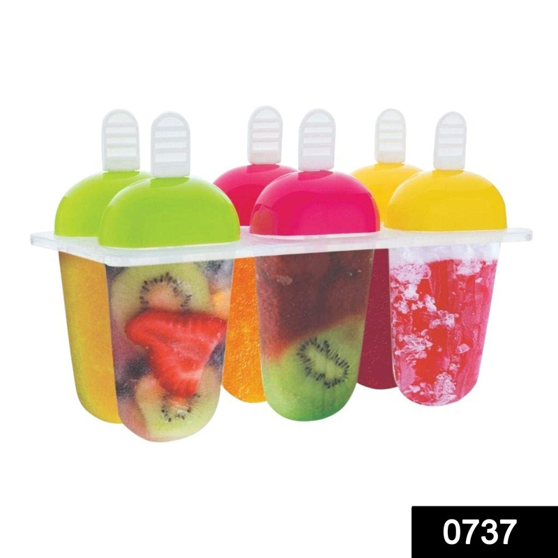 737 6 Pcs Multicolor Polypropylene Ice Mold, Kulfi Maker/Stick/Cream/Candy Color Assorted