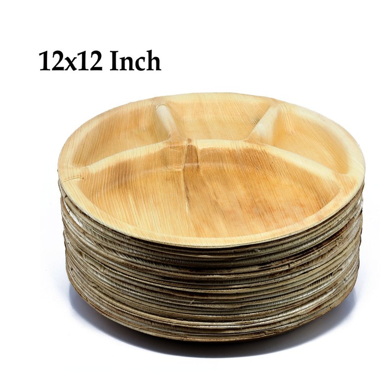 3209 Disposable Round Shape 4 Section Eco-friendly Areca Palm Leaf Plate (12×12 inch) (pack of 25)