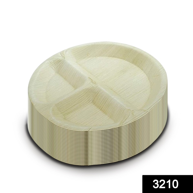 3210 Disposable Round Shape 3 Section Eco-friendly Areca Palm Leaf Plate (10×10 inch) (pack of 25)