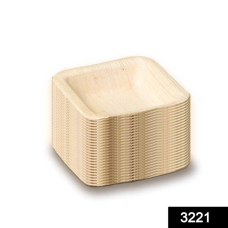3221 Disposable Square Shape Eco-friendly Areca Palm Leaf Bowl (4×4 inch) (pack of 25)