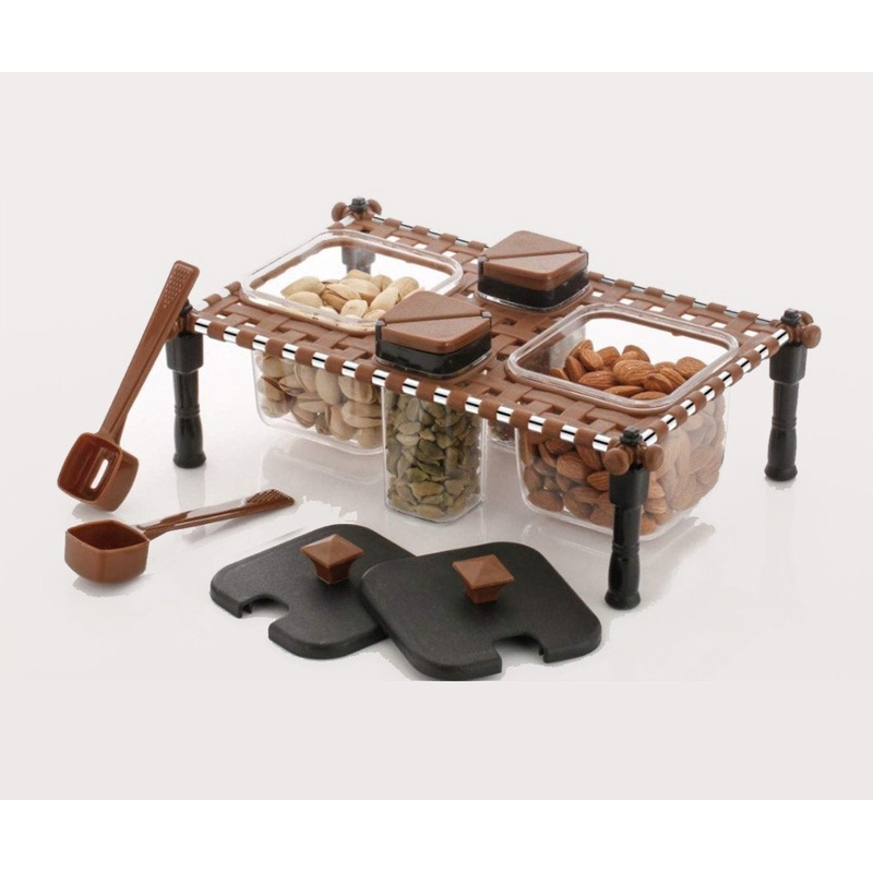 2174 Multipurpose Rajwadi Style Spice & Pickle Jar Set 4 Containers with 2 spoons