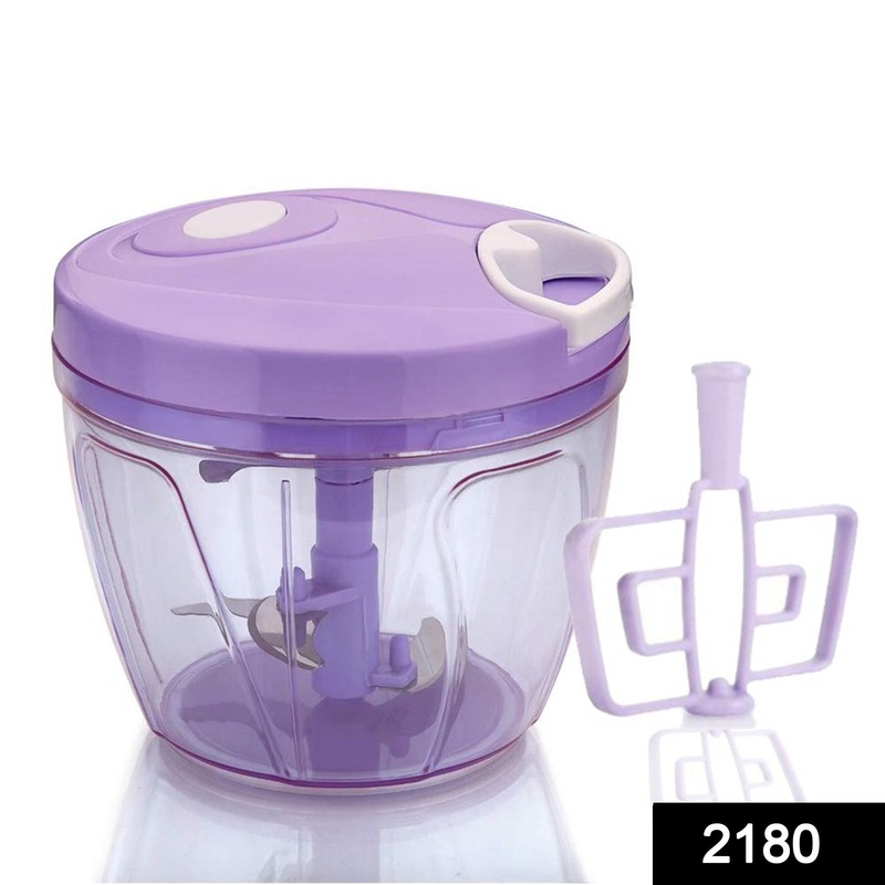 2180 Manual 2in1 Handy 1 Litre Plastic Dori Chopper, Cutter with SS Blades and Whisker Blade (1000 ml)