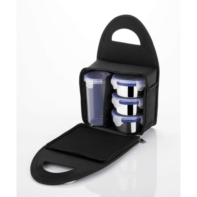 2201 Compact Stainless Steel Airtight Lunch Box Set – 4 pcs (3 Leakproof Containers and 1 Bottle)