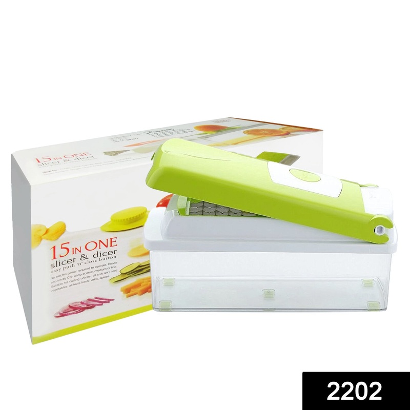 2202 Plastic Big 15 in 1 Dicer with Cutter with easy Push and pull Button