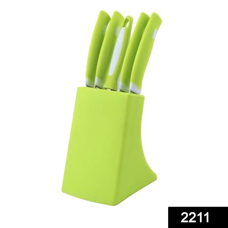 2211 Stainless Steel Knife & Peeler Set with Stand – 6 Pcs