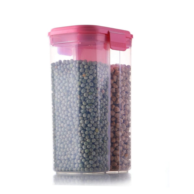 2147 Plastic 2 Sections Air Tight Transparent Food Grain Cereal Storage Container (2 ltr)