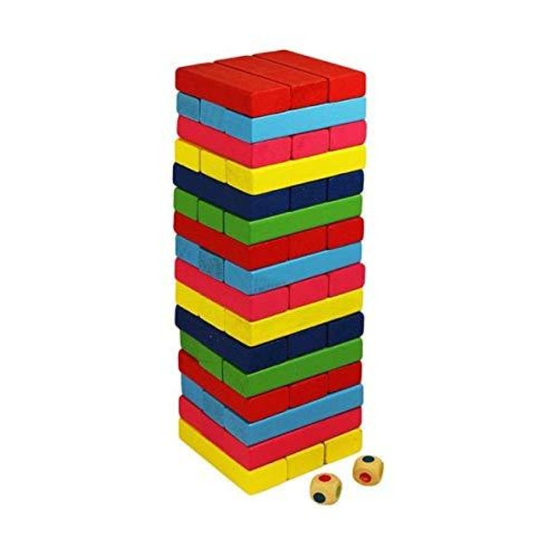 3902 Wooden Blocks, Colorful Wooden Tumbling Tower, Stacking and Balancing Block Toys with Dices for Kids & Adults (54 Pcs)