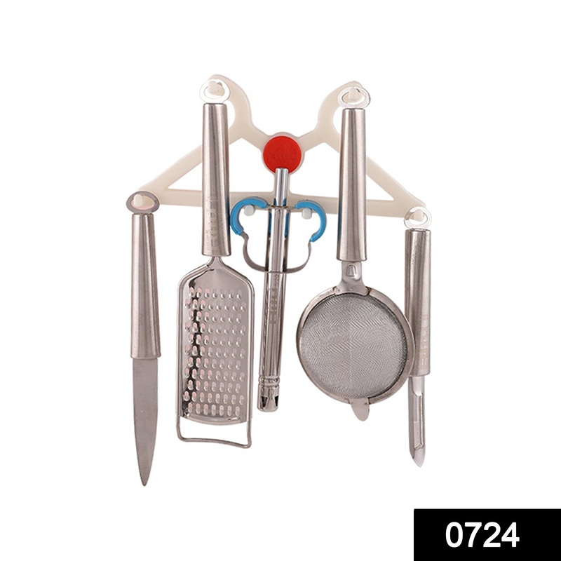 0724 5 In 1 Kitchen Combo – Stainless Steel Grater, Peeler, Kitchen Lighter, Knife and Strainer