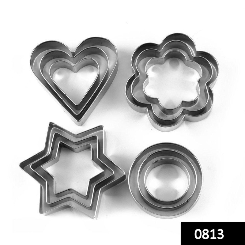 0813 Cookie Cutter Stainless Steel Cookie Cutter with Shape Heart Round Star and Flower (12 Pieces)