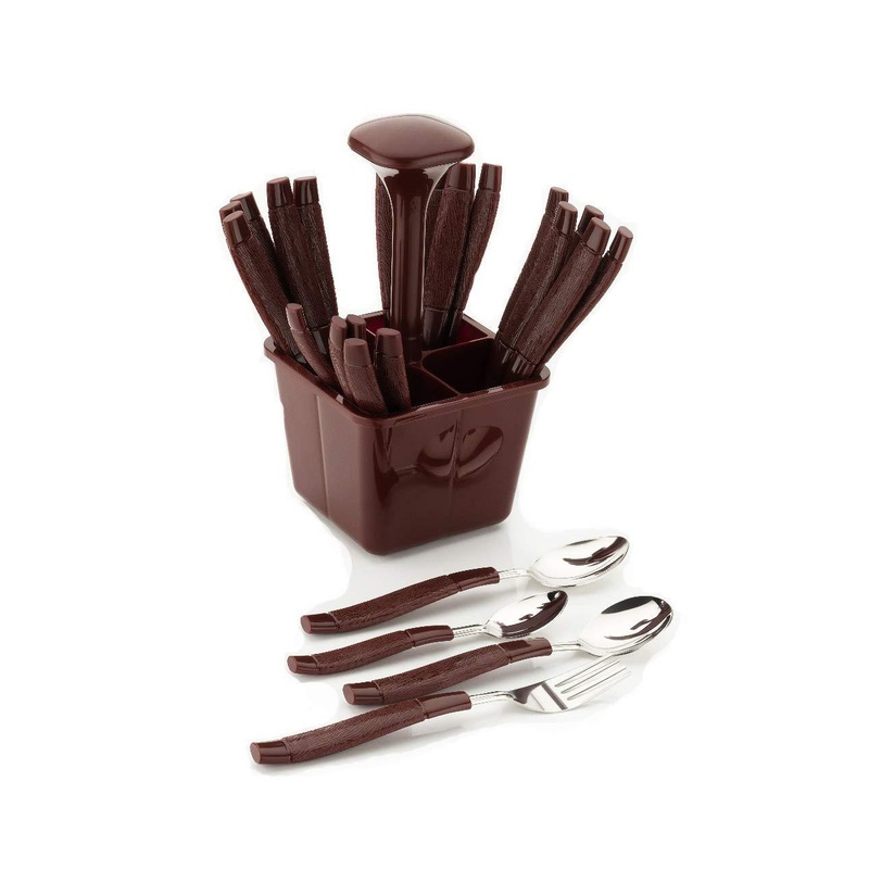 2094 Stainless Steel Cutlery Set with Plastic Storage Box (24 Pieces – Brown)