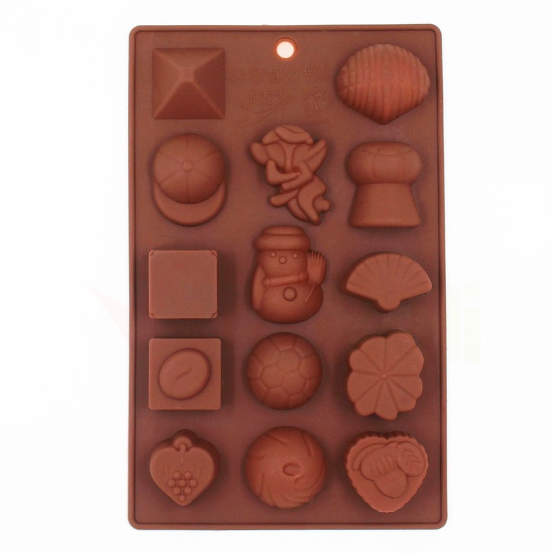 3502 Silicone Chocolate Molds Reusable Multi Shape 14 Cavity Candy Baking Mold (Brown, 8-inch) Pack of 1