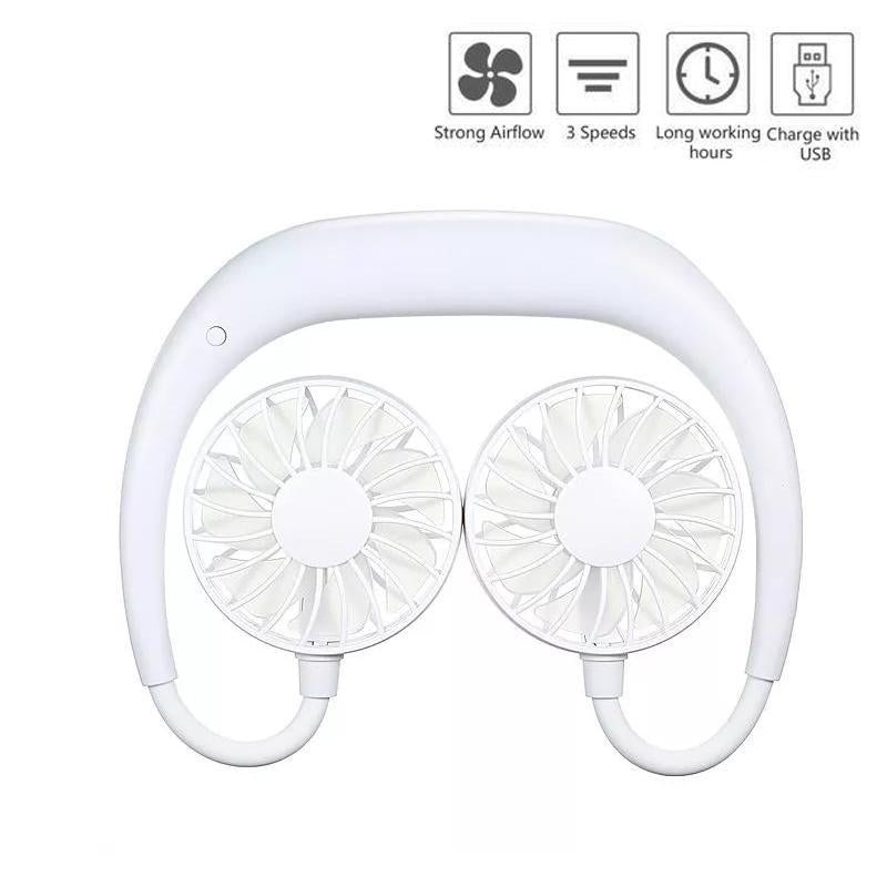 875 Portable USB Battery Rechargeable Mini Fan – Headphone Design Wearable Neckband Fan