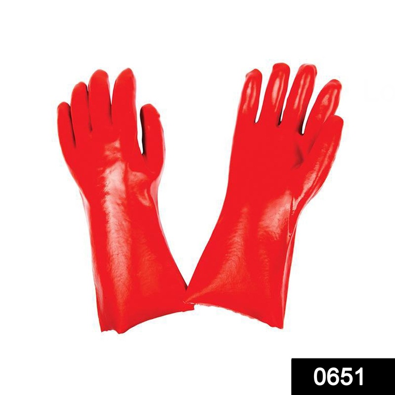 0651 – Cut Glove Reusable Rubber Hand Gloves (Red) – 1 pc