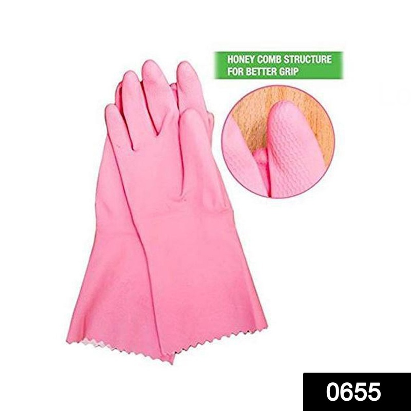 0655 – Cut Glove Reusable Rubber Hand Gloves (Pink ) – 1 pc