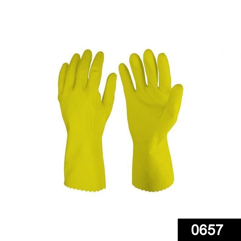 0657 – Cut Glove Reusable Rubber Hand Gloves (Natural) – 1 pc