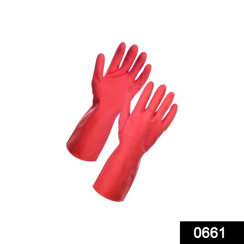 0661 – Flock line Reusable Rubber Hand Gloves (Red) – 1pc