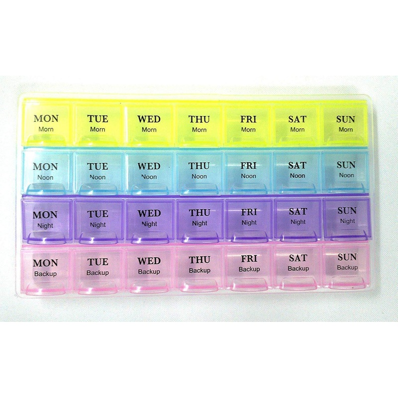 383 Pill Case- 4 Row 28 Squares Weekly 7 Days Tablet Box Holder Medicine Storage Organizer Container