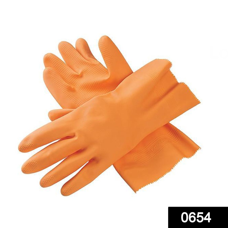 654 – Cut Glove Reusable Rubber Hand Gloves (Orange) – 1 pc