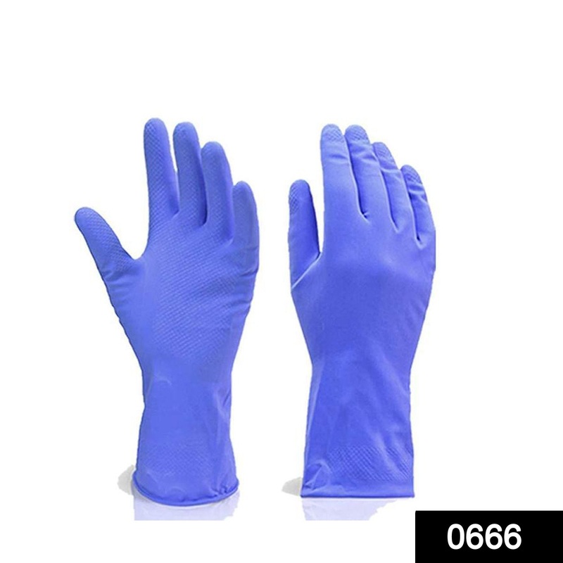 666 – Flock line Reusable Rubber Hand Gloves (Blue) – 1pc