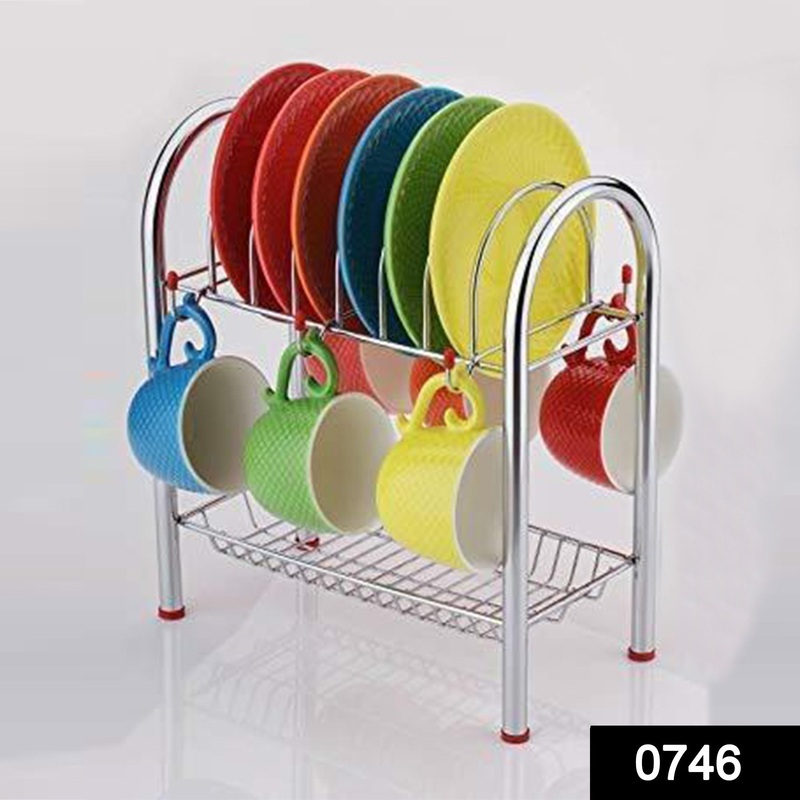 746_Stainless Steel 2 Layer Plate & Bowl Stand Kitchen Utensil Rack/Cutlery Stand