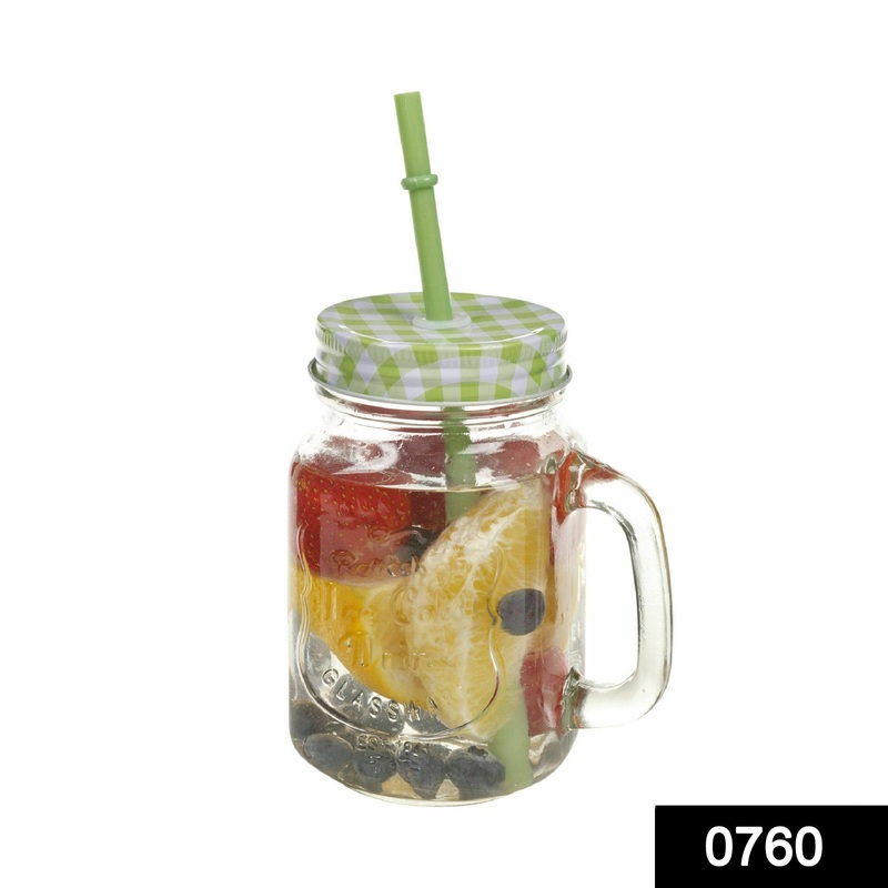 760 Drinking Cup/Glass/Mug Mason Jar with Handle & Straw