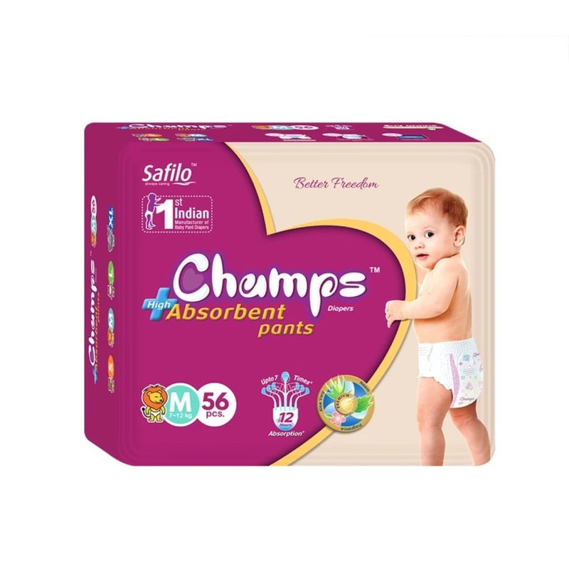 953 Premium Champs High Absorbent Pant Style Diaper Medium Size, 56 Pieces (953_Medium_56)