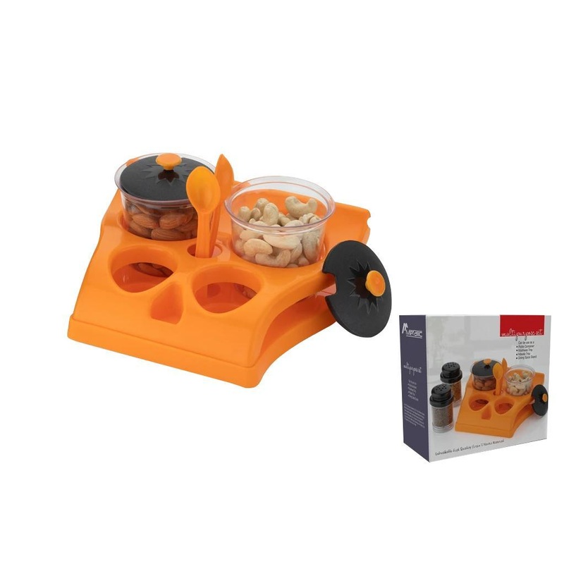 078 Plastic Aachar Pickle Container/Chutney/Mukhwas Tray/Masala Tray/Dining Spice Stand (Set of 4 Jar, 2 Spoon, 1 Tray,)