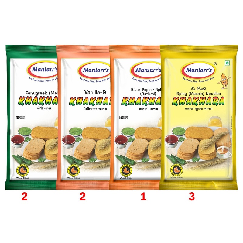 A2 Maniarrs Khakhara with 4 Flavors (360 gm, Pack Of 8)