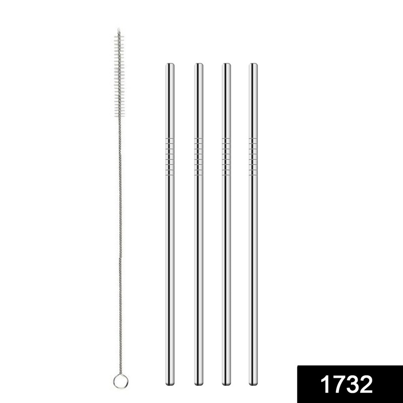 1732 Reusable Stainless Steel Drinking Straws Straight (4 Straight Straws, 1 Brush)