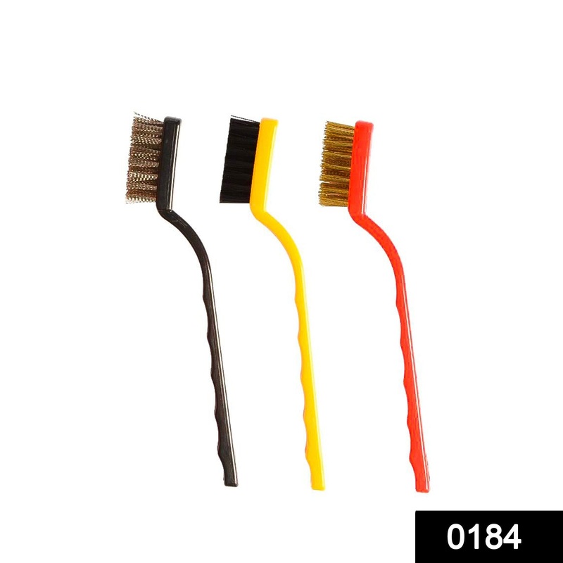 184 -3 Pc Mini Wire Brush Set (Brass, Nylon, Stainless Steel Bristles)