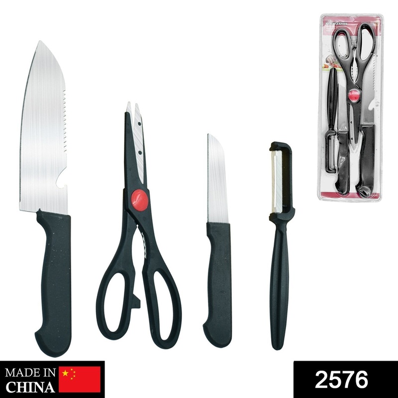 2576 Stainless Kitchen Tool Set (Butcher Knife, Standard Knife, Peeler and Kitchen Scissor) – 4 Pcs