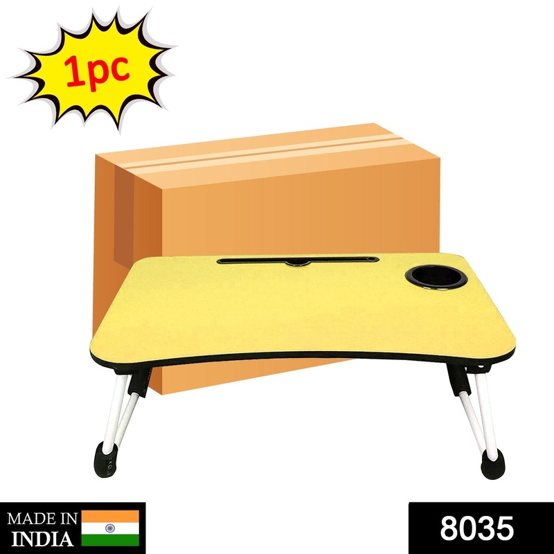 8035 Yellow Multipurpose Foldable Laptop Table with Cup Holder (With Box)