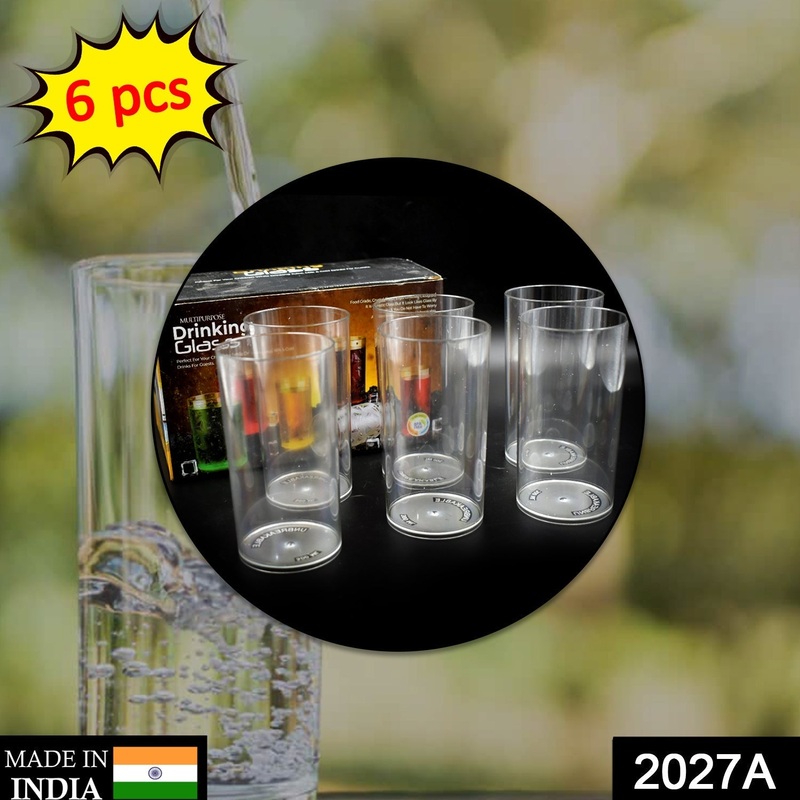 2027A 6 Pcs Large Plastic Glass 300Ml used in all kinds of kitchen and official purposes for drinking water and beverages etc.