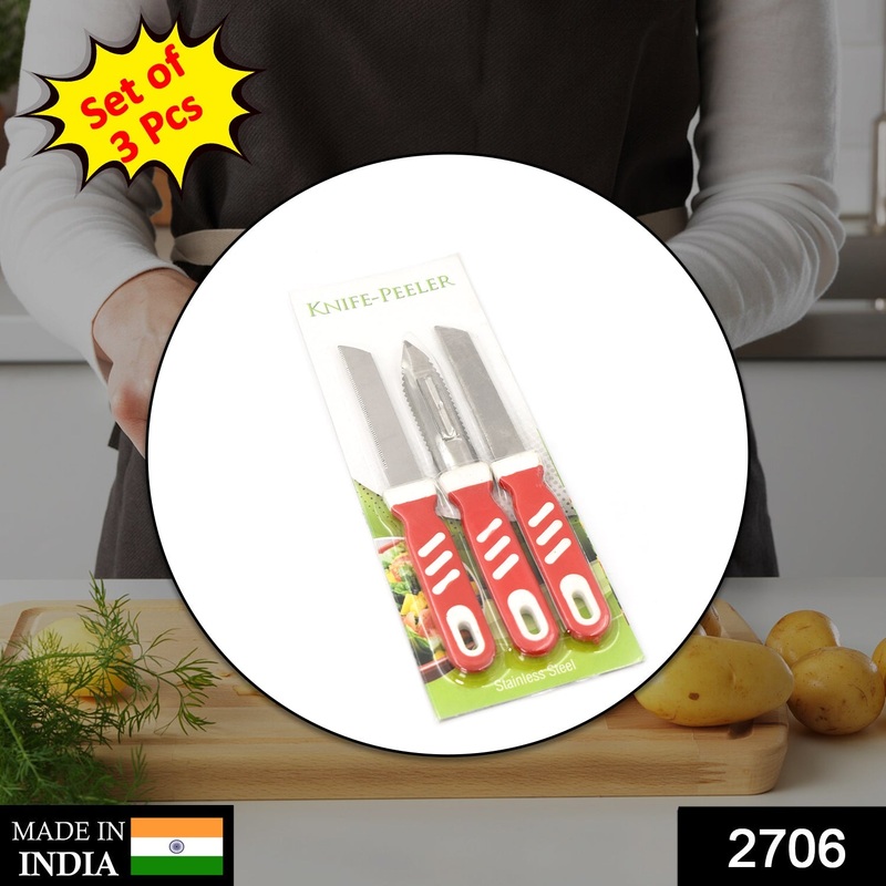 2706 3 Pc Knife Peeler Combo used in all kinds of household and official kitchen places for cutting and peeling types of purposes.