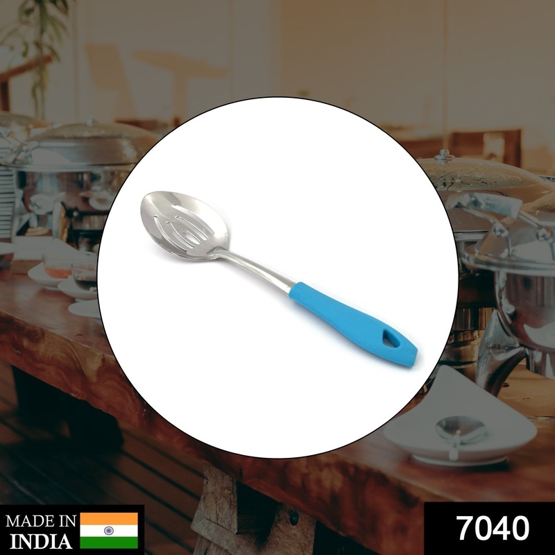 7040 SS Frying Spoon for serving and having food stuffs and items which needs to be fried and crispy.