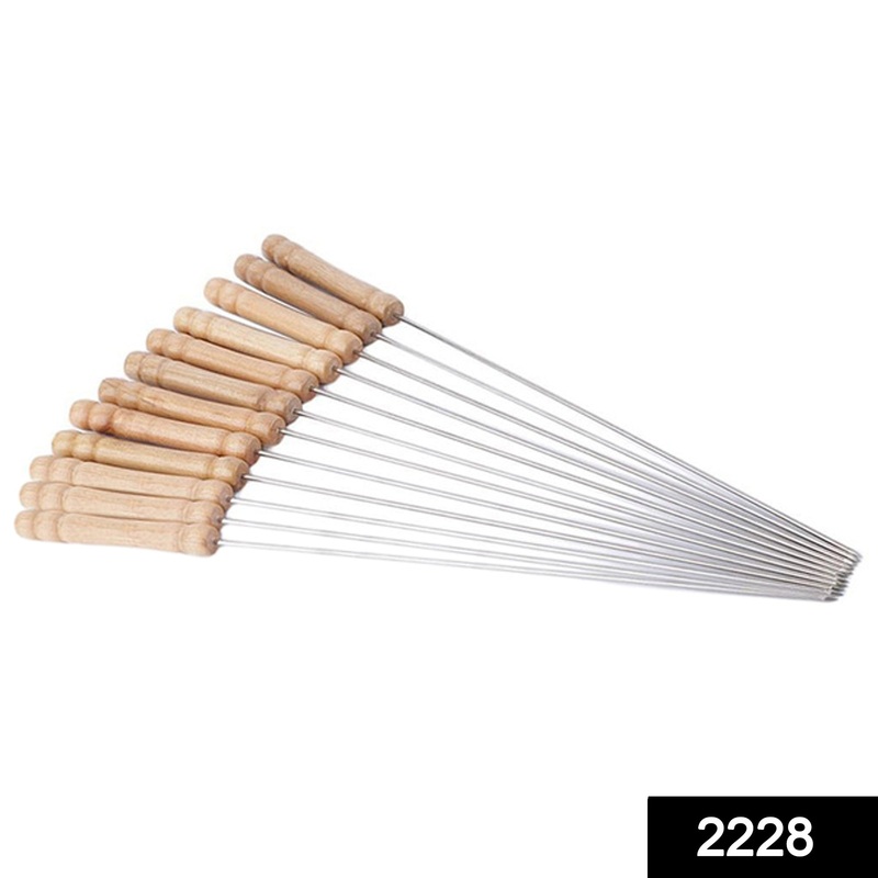 2228 Barbecue Skewers for BBQ Tandoor and Gril with Wooden Handle – Pack of 12