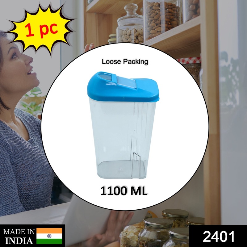2401 1100ML Plastic Grocery Transparent Cereal Dispenser Easy Flow Kitchen Container Set – Storage Box Idle for Cereal, Spices, Pulse, dry fruits, snacks Container