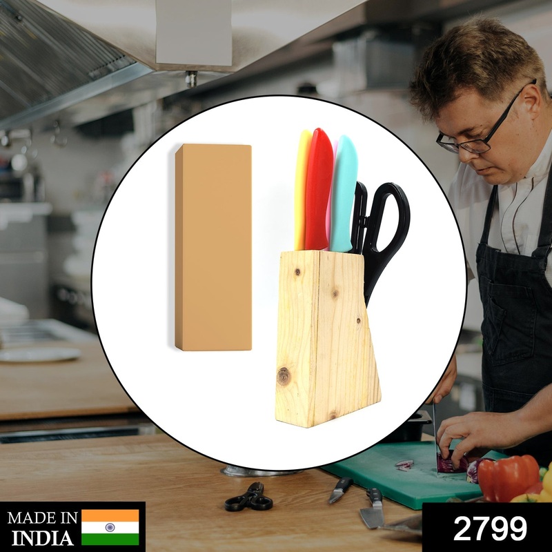 2799 Stainless Steel Kitchen 5-Pcs Knife Set with Wooden Stand for Vegetable & Meat Cutting Scissor (Knife Set)